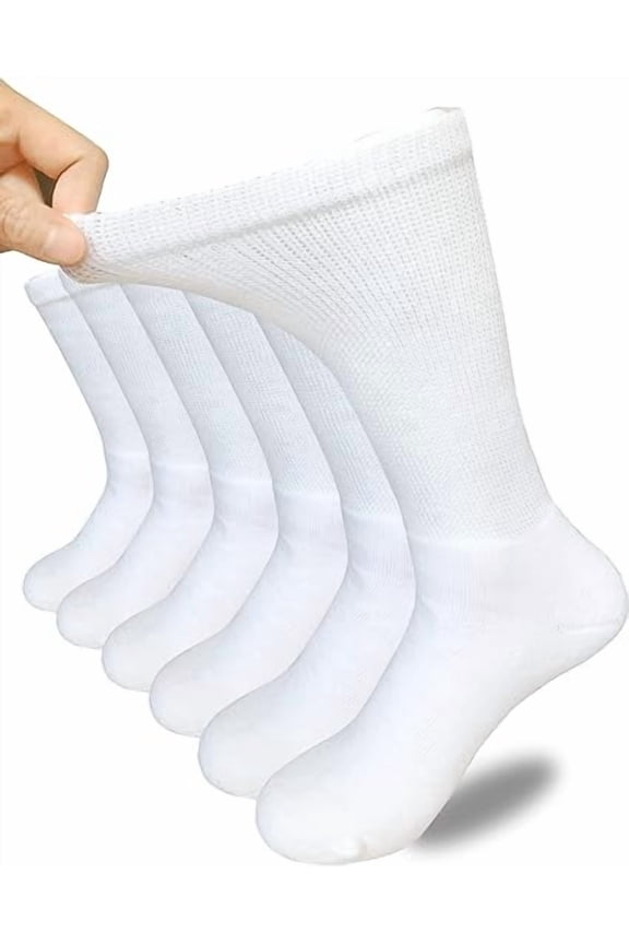 -3 Pairs Non-Binding Diabetic Socks for Men and Women, Extra Wide Loose Fit Crew Socks for Swollen Feet and Edema, Moisture Wicking Soft Bariatric Socks White