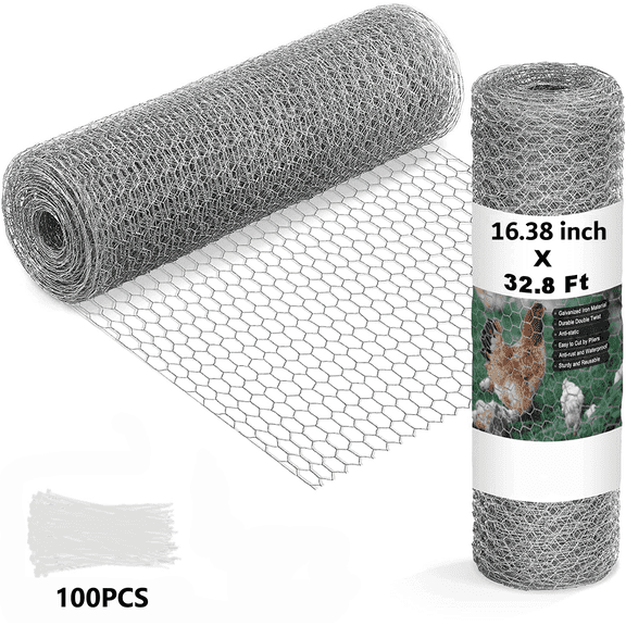 Vensio -32.8 ft Galvanized Poultry Wire Netting for Chicken Coop and Garden Fence, Lightweight Rust-Resistant Metal Hexagonal Mesh for Crafts and Pet Enclosures, 18.38 Inch
