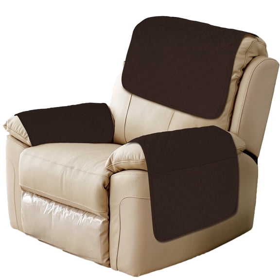 Vensio -3Pcs Sofa Armrest and Headrest Covers Set with Pockets, Polyester Recliner Chair Arm Covers for Fabric and Leather Furniture, Furniture Protector Grey