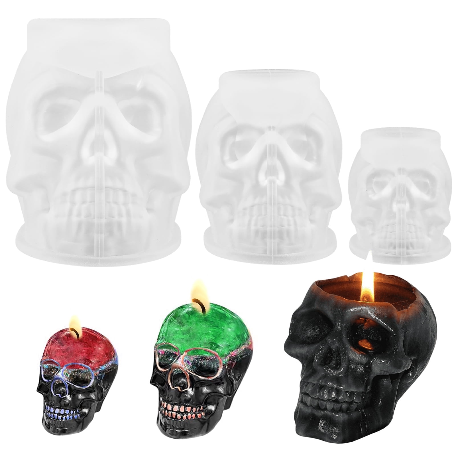 Vensio 3Pcs White Silicone Skull Molds Flexible 3D Skeleton Head Resin ...
