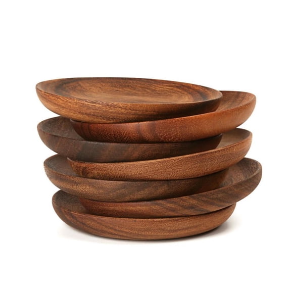Vensio-4 Inch Natural Acacia Wood Round Serving Plate, Unbreakable Solid Wood Appetizer Dishes Small Saucer for Snacks Dessert Fruit Sushi Cake Set-brown-