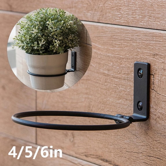 Vensio -4-Inch Wall Mounted Flower Pot Holder Iron Ring, Heavy Duty Hanging Basket Bracket for Indoor Outdoor Plants, Rust-Proof Black Pot Rack for Garden Deck Porch