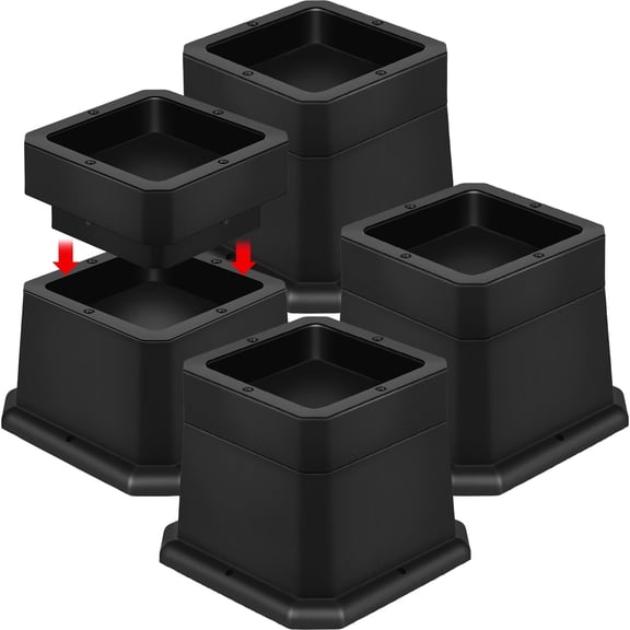 Vensio 4-Pack Adjustable Plastic Bed Risers 2 or 3 Inch Heavy Duty Furniture Lifters for Sofa Table Black