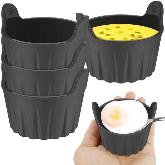 Vensio 4-Pack Gray Silicone Air Fryer Egg Poacher Set Round Baking Cups with Ears for 5-7QT Air Fryers
