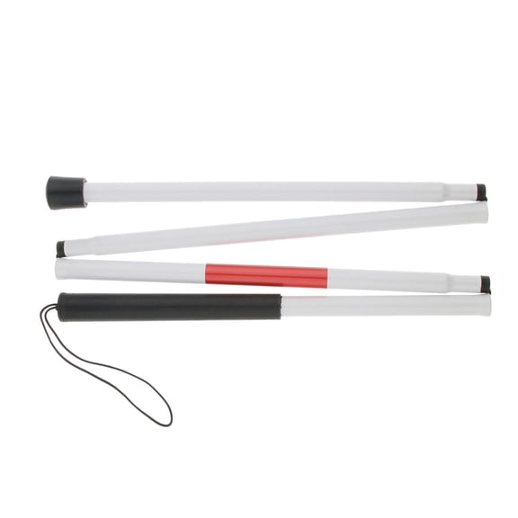 Vensio -4-Section Folding Guide Cane with Wrist Strap and Reflector, Lightweight Aluminum Alloy Blind Walking Stick with Skid-Resistant Tip, Portable Red White 48"