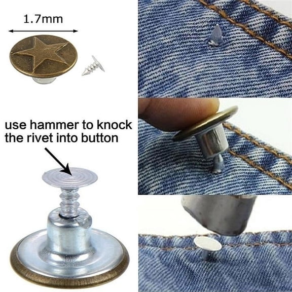 Vensio 40-Piece Jeans Button Tack Set Metal Replacement Buttons with Storage Box for Denim Craft Work