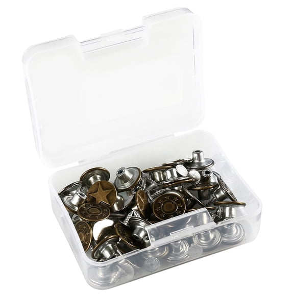 Vensio -40PCS Metal Jeans Buttons Replacement Kit with Storage Box, Durable Bronze Tack Buttons with Pins for Denim Jackets and Pants, DIY Sewing Repair Fasteners Bronze