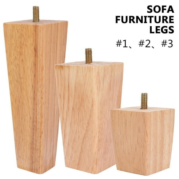 Vensio -4Pcs Solid Rubber Wood Furniture Legs with M8 Bolts and Pads, 6 Inch Square Tapered Replacement Feet for Sofa Cabinets and Tables, Durable Wood Legs Brown