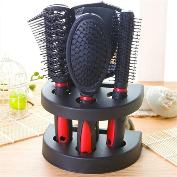 Vensio 5-Piece Red Hair Brush and Comb Set with Shelf Anti-Static Styling Tools for Salon and Home Decor