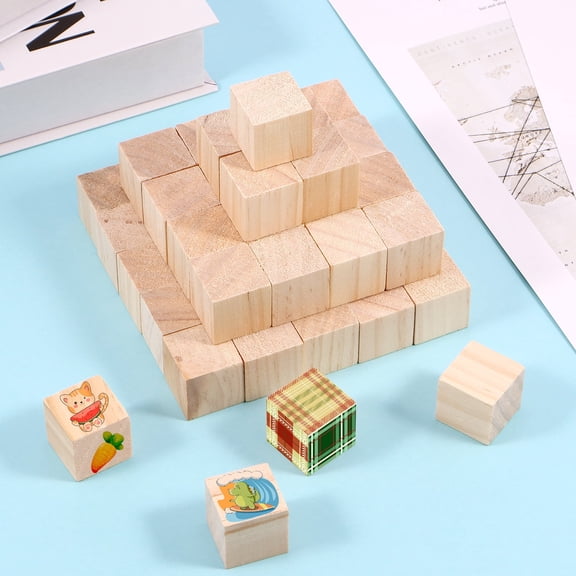 Vensio 50-Pack 1-Inch Natural Pine Wood Blocks Unfinished Solid Cubes for Model Making and DIY Crafts