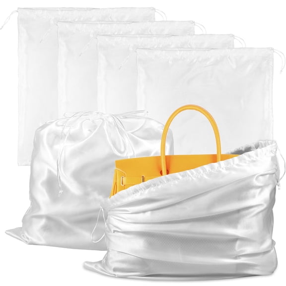 Vensio -6 Pack Large Dust Bags for Handbags and Purses 20x18 Inch, Soft Breathable Cloth Storage Pouch with Drawstring for Luxury Shoes and Boots, Travel Organizer Bags White