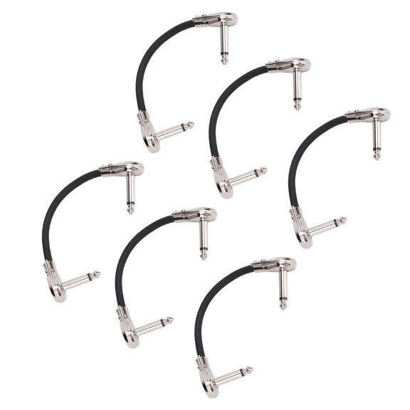 Vensio-6 Pcs Guitar Effect Pedal Cable 15cm 5.91 inches 1/4 Inch Right Angle Instrument Patch Cable for Microphone Amplifier Keyboard Speaker Systems Standard Black