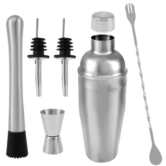 Vensio 6-Piece Silver Stainless Steel Cocktail Shaker Bar Set 750ml Margarita Mixer Kit with Jigger Muddler Spoon Pourers
