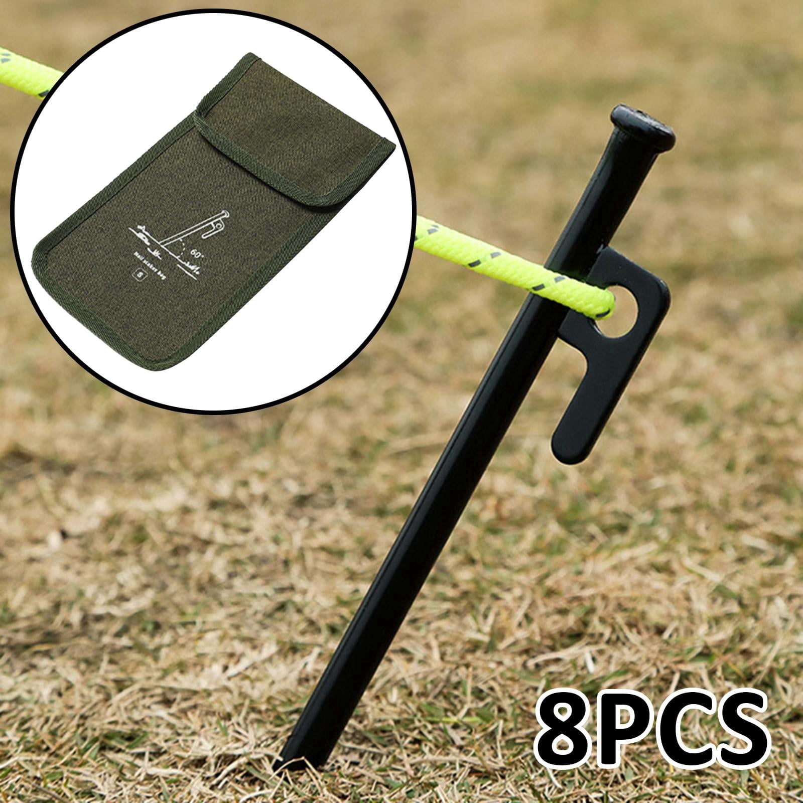 Vensio 8-Pack 20cm Heavy Duty Steel Tent Stakes Lightweight Sand Ground Pegs with Hook for Outdoor Shelter