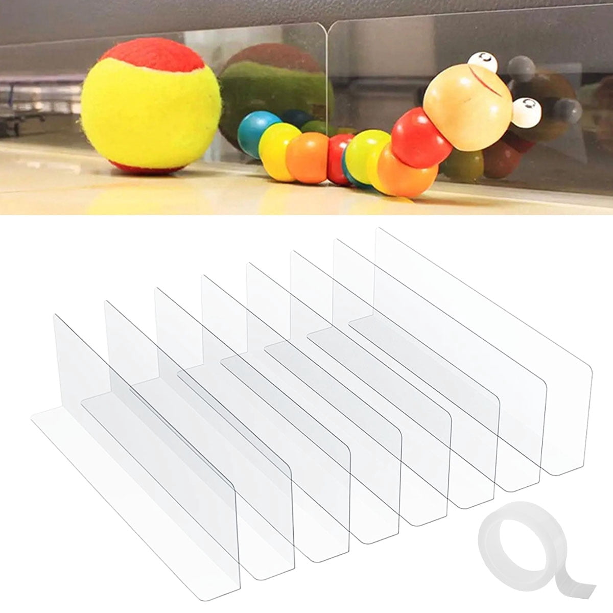 Vensio -8 Pack Under Couch Blocker with Strong Adhesive for Floor Gaps, Clear PVC Gap Bumper to Stop Pets and Toys Under Bed, Adjustable 4.7 Inch Height Toy Guard