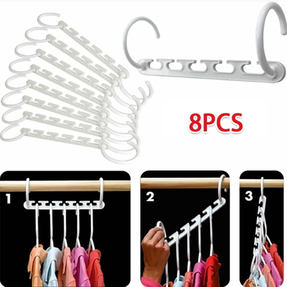 Vensio 8-Pack White Magic Hanger Set Multifunction Foldable Closet Organizer for Space Saving Clothes Storage