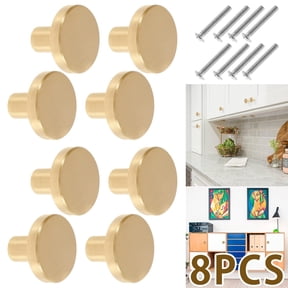 Vensio -8 Pcs Solid Brass Cabinet Knobs with Brushed Gold Finish, Modern Round Cupboard Handles for Dresser and Kitchen, Heavy Duty Rust-Proof Drawer Hardware Set