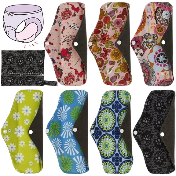 Vensio 8-Piece Reusable Sanitary Pad Kit Washable Bamboo Charcoal Menstrual Pads with Waterproof Storage Bag