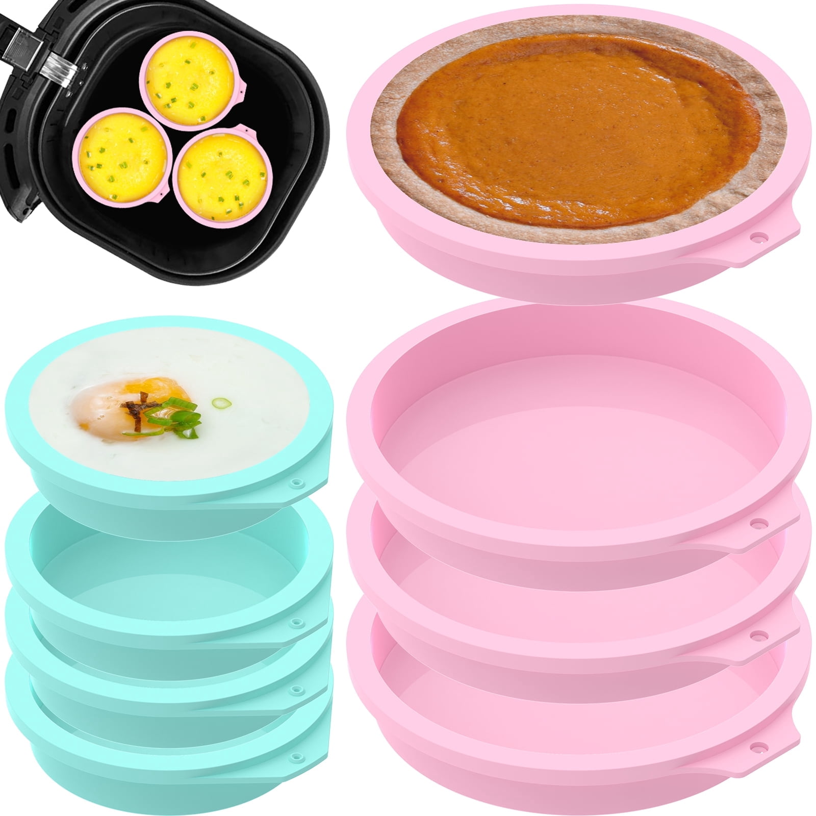 Vensio -8Pcs Silicone Air Fryer Egg Poacher Cups with Nonstick Surface, Multi-Size Egg Boiler Molds for Microwave Oven and Pressure Cooker, Heat Resistant Green Pink