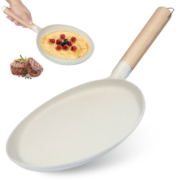 Vensio -9.2 Inch Non-Stick Crepe Pan with Heat Resistant Wood Handle, Lightweight Aluminum Pancake Maker and Flat Saut Pan for Induction and Gas Stoves, 1pcs