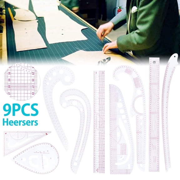 Vensio 9-Piece French Curve Metric Ruler Set Plastic Measuring Template for Dressmaking Tailor Drawing