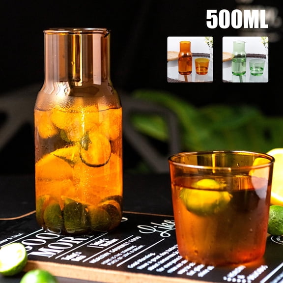 Vensio Amber Vintage Glass Bedside Water Carafe with Tumbler Cup Set 17.5oz Large Capacity Nightstand Drink Pitcher