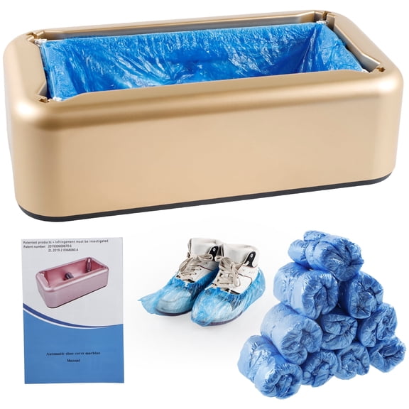 Vensio Automatic Shoe Cover Dispenser Machine with 200Pcs Plastic Covers Gold Non-Slip Base for Home Office