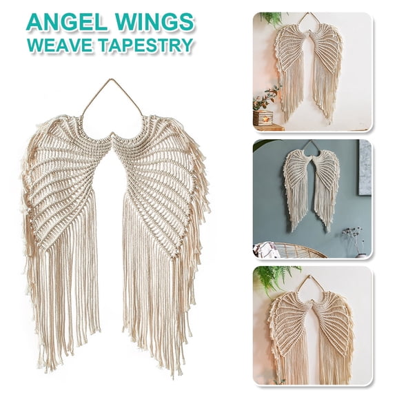 Vensio -Bohemian Angel Wing Macrame Wall Hanging Tapestry for Bedroom, Hand-Woven Cotton Angel Wings Decor with Long Tassels, Large Rustic Wall Art for Nursery Wedding