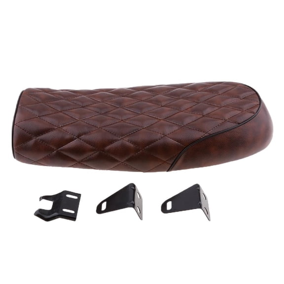 Vensio Brown Flat Brat Vintage Motorcycle Seat with Stitching Durable Leatherette Saddle for Cafe Racer RD40