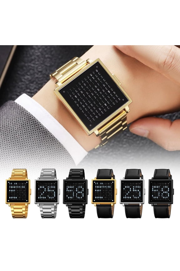 Creative LED Letter Display Electronic Watch for Men Fashionable Square Matrix Waterproof Wristwatch