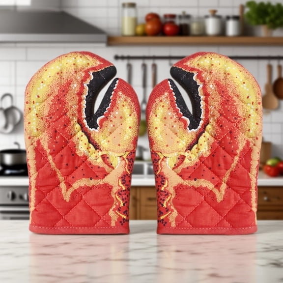 Vensio-Cute Crab Claw Oven Mitts, Heat Resistant Baking Grilling Gloves-red-