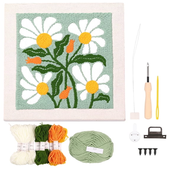 Vensio -DIY Punch Needle Embroidery Starter Kit with Wooden and Plastic Handles, Complete Needle Art Set for Beginners and Adults with 9.8 Inch Frame and Threads, Green Theme Decor