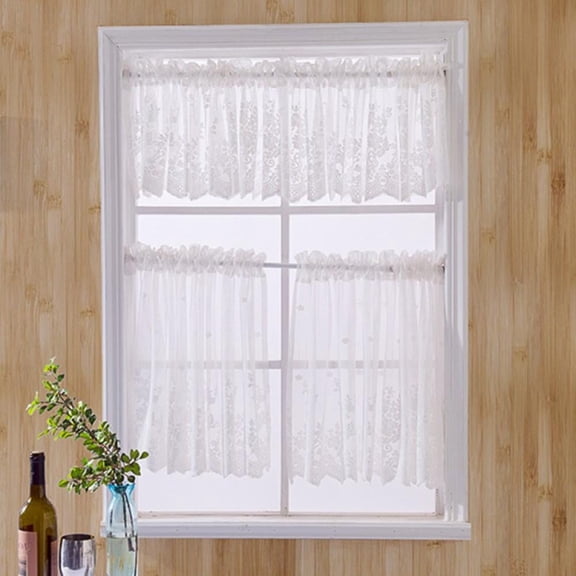Vensio-Embroidered Floral Lace Semi-Sheer Valance Curtains - Elegant Voile Kitchen Cafe Window Treatment Panels for Patio Glass Doors & Small Windows-white-53.94"x24"