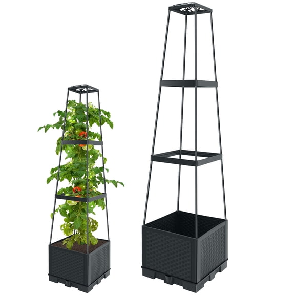 Vensio -Height Adjustable Raised Garden Bed with Trellis 45 Inch, Detachable Planting Box with Built-in Irrigation and Water Reservoir, Durable Plants Climbing Box