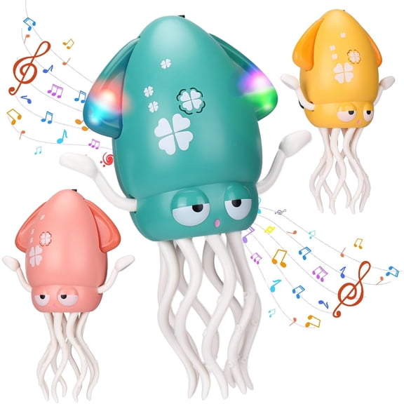 Vensio -Interactive Dancing Octopus Baby Toy with Music and LED Lights, Automatic Evasion Crawling Squid Toy with Fishing Rod, Tummy Time Sensory Toy for Toddlers Green