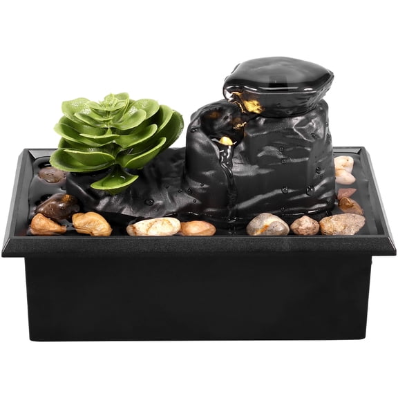 Vensio Mini Tabletop Water Fountain with Soft LED Lights and Natural Pebbles Zen Meditation Decor for Home