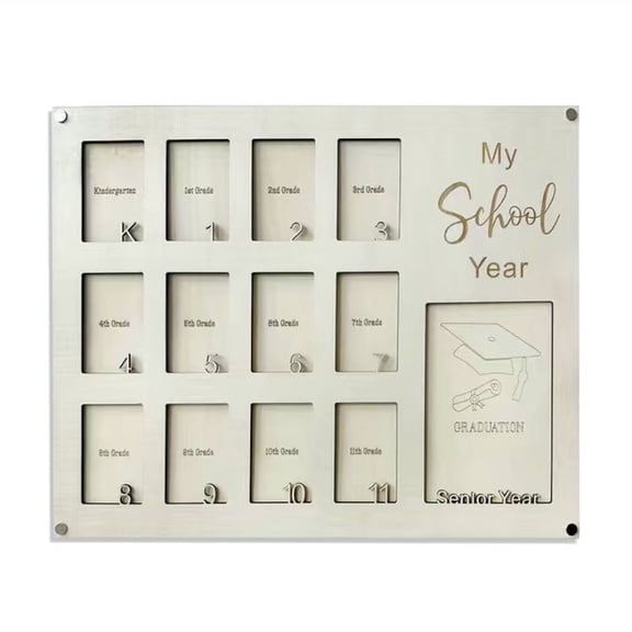 Vensio-Pre-K to 12th Grade Wooden School Years Picture Frame, Elegant K-12 Keepsake Graduation Photo Collage Frame Wall Hanging Décor for Proud Parents-beige-