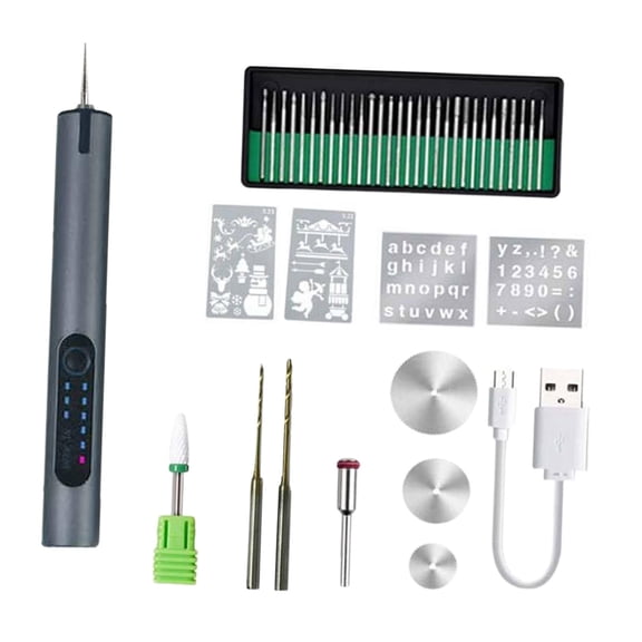 Vensio -Professional Electric Engraving Pen Kit for Jewelry and Metal, 3-Speed Cordless Etching Tool with 30 Grinding Bits and Stencils, USB Rechargeable DIY Set