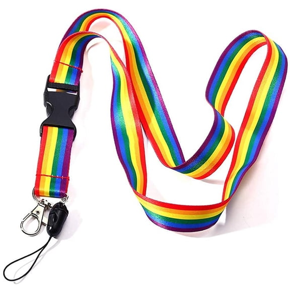 Vensio -Rainbow Striped Lanyard with ID Badge Holder and Keychain, Durable Ribbon Lanyard with Silver Lobster Clip and Resealable Vertical Pouch for ID Cards