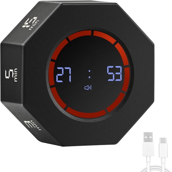 Vensio -Rechargeable Pomodoro Timer with Gravity Sensor and LCD Display, 7 Preset Countdown Modes for Productivity Work Study, Auto-Rotating Digital Cube Timer White