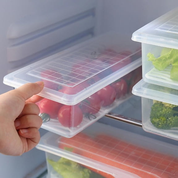 Vensio-Stackable Fridge Food Storage Containers with Removable Drain Plate, Clear BPA-Free Produce Saver Keeper Crisper Bins with Lids for Fruit Berry Vegetable Meat--l