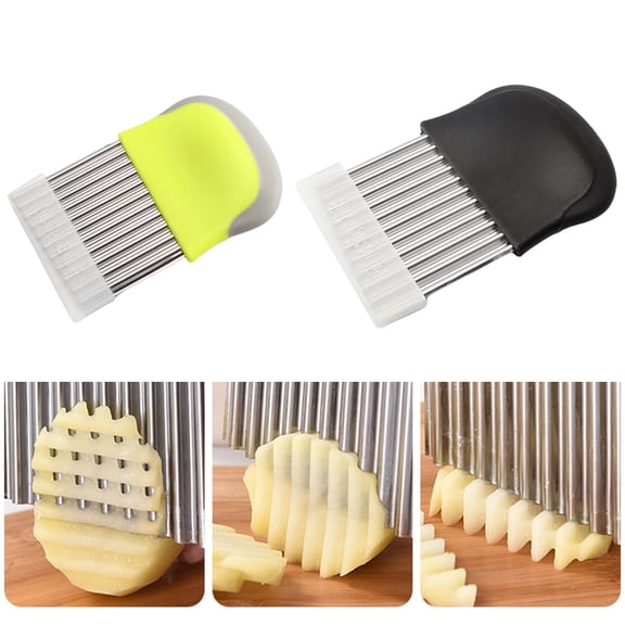 Vensio -Stainless Steel Crinkle Cutter Wave Knife for French Fries, Professional Potato and Vegetable Slicer with Protective Cover, Sharp Manual Kitchen Cutter Tool Black