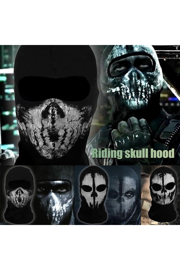 -Tactical Skeleton Skull Balaclava Full Face Mask Windproof Hood Fits Motorcycle Cycling Halloween