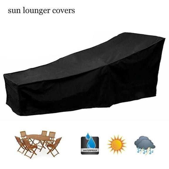 Vensio -Waterproof Outdoor Chaise Lounge Chair Cover 82 Inch, Heavy Duty 420D Polyester Pool Sunbed Protector with Drawstring and Storage Bag, UV Resistant Black