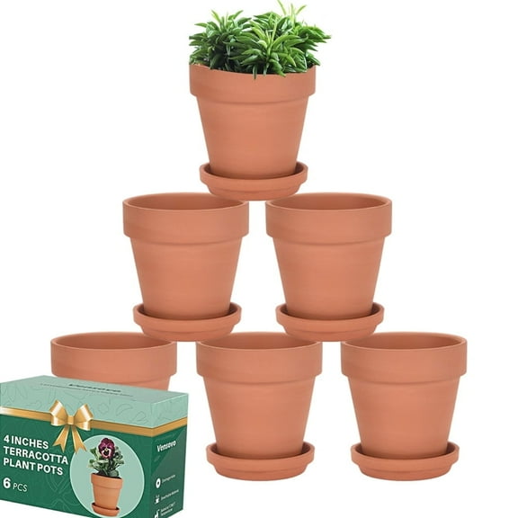 4 Inch Clay Pot for Plant with Saucer - 6 Pack Small Terra Cotta Plant Pot with Drainage Hole, Flower Pot with Tray, Terracotta Pot for Indoor Outdoor Plant