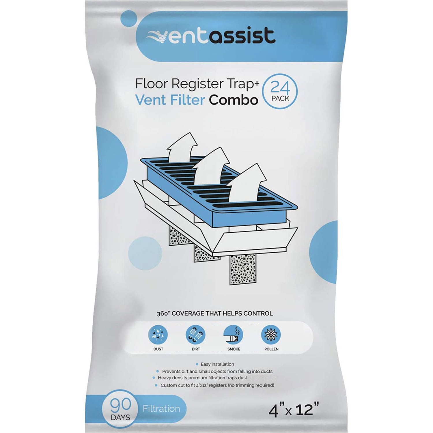 Vent Assist Floor Register Trap and Vent Filter Combo 360Degree