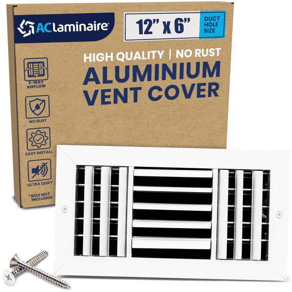 ACLAMINAIRE 12x6 3-Way Vent Cover Ceiling HVAC Aluminum Curved Blade [13.6x7.6 Face]