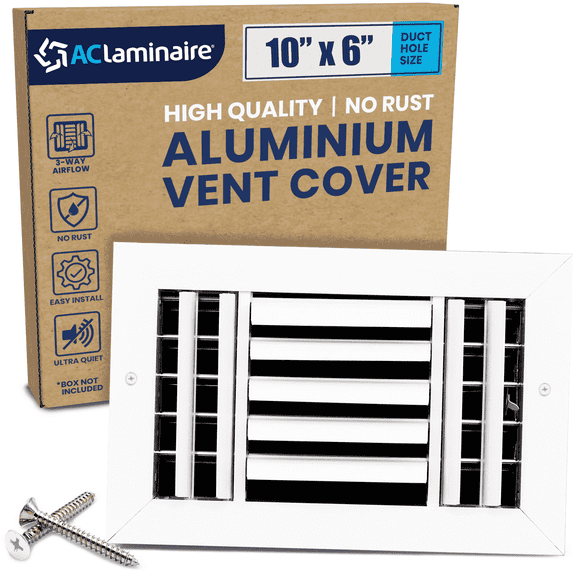 Aclaminaire 3-Way Vent Cover, Aluminum Curved Blade Adjustable, 11.6" x 7.6" for 10" x 6" Ducting