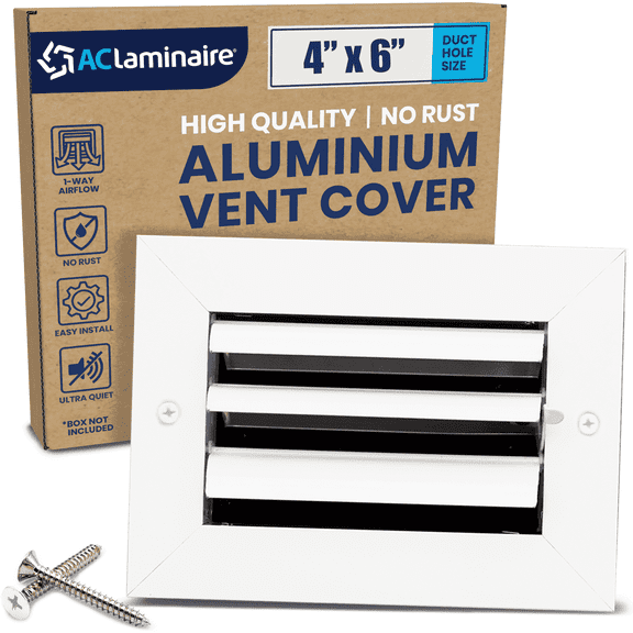 ACLAMINAIRE 1-Way Vent Cover Aluminum Curved Blade Adjustable for 4" x 6" Ducting