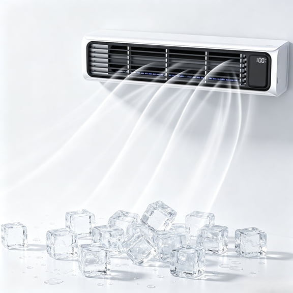 No Vent Portable Air Conditioners, Bladeless Tower Fan with Rechargeable Battery, Safe Cross-Flow Cooling and Dual Wall-Mount Design for Bedroom and Office